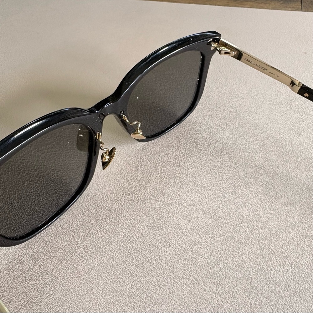 Saint Laurent Black Sunglasses with Gold Temples - Picture 2 of 4